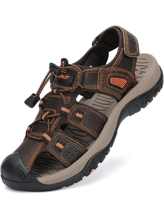 Men\'s Dark Brown Closed Toe Leather Athletic Outdoor Hiking Sport Sandal Shoes main image 6